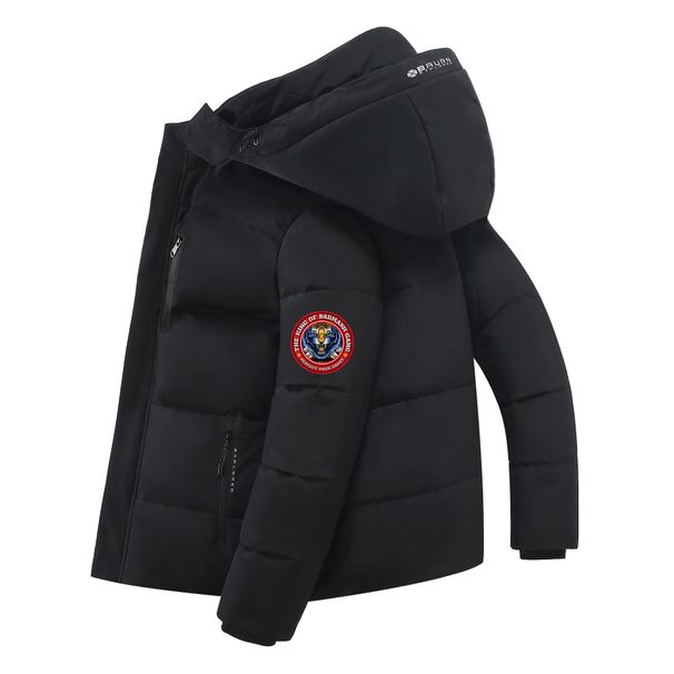 Giacca invernale casual da uomo - Cappotto slim fit in cotone tecnico con cappuccio e cerniera frontale, impermeabile (nero, bordeaux)_voghion.com