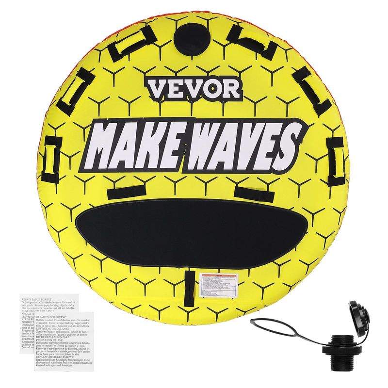 VEVOR Towable Tube For Boating, 1-3 Riders Inflatable Boat Tubes And Towables, 510 Lbs, 63" Round Water Sport Towable Tubes For Boats To Pull, Full Nylon Cover, EVA Grab Handles And Speed Safety Valve_voghion.com