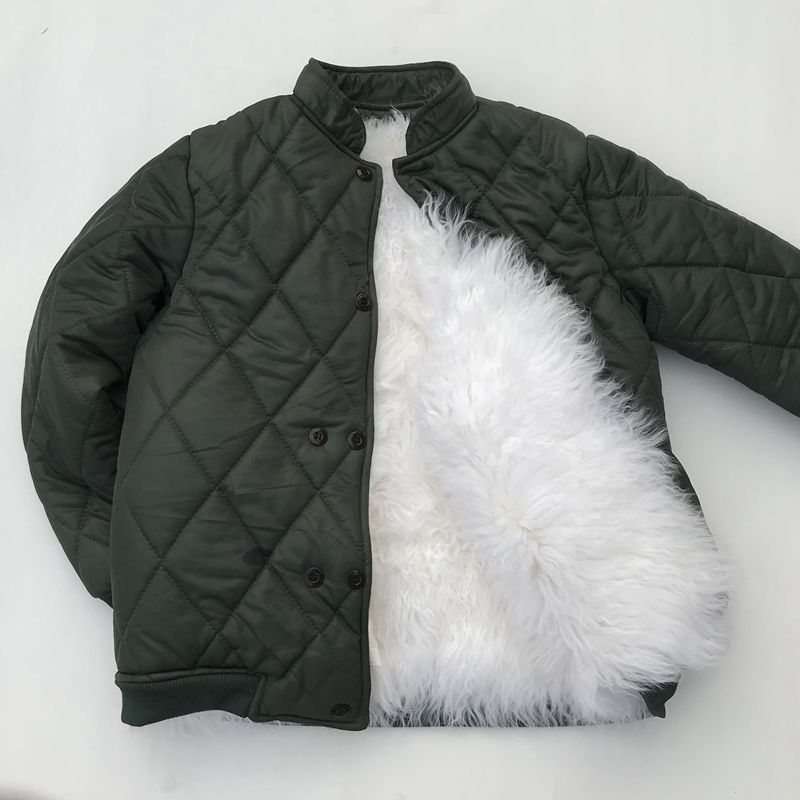 Men's Genuine Sheepskin Lined Winter Coat – Double-Breasted Fleece-Lined Jacket With Shearling Collar (Military Green, Sizes 32-36" Chest)_voghion.com