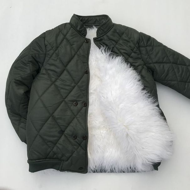 Men's Genuine Sheepskin Lined Winter Coat – Double-Breasted Fleece-Lined Jacket With Shearling Collar (Military Green, Sizes 32-36" Chest)_voghion.com