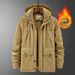 Schwere Arbeitsjacke mit Sherpa-Futter für Herren – Winterfeste Polyester-Außenschicht mit praktischen Taschen, Größe 5XL und Sturmkapuze (Khaki/Armeegrün/Marineblau)_voghion.com