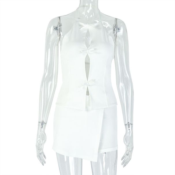 Women's Clothing Temperament Women's Clothing New Summer Solid Color Hollow Pleated Hip Skirt Two Piece Suit Female Party_voghion.com