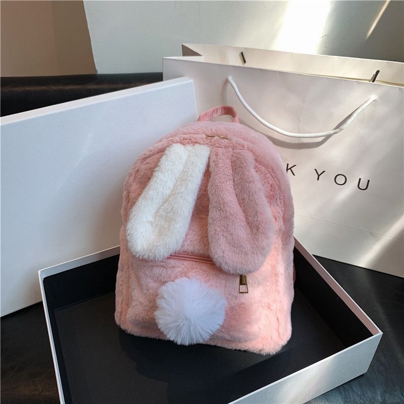【Herbst Winter Neu】Nische Persönlichkeit Zweifarbige Hasenohr-Lammwolle-Tasche Für Frauen Niedlicher Mädchen-Rucksack_voghion.com