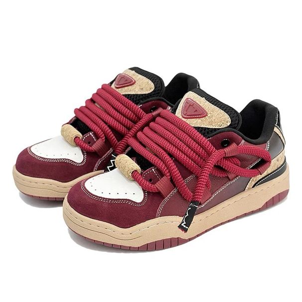 2025 Spring Summer Niche Design National Trend New Dreadlock Wine Red Unisex Couple Thick Sole Height Increasing Loafers_voghion.com