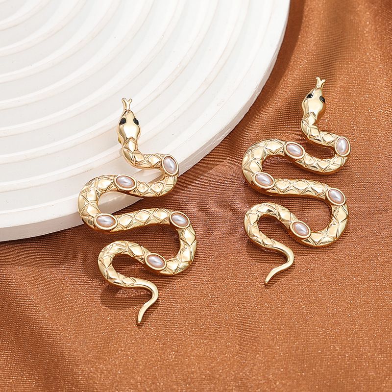 Orecchini a bottone a forma di serpente esagerati in metallo alla moda, stile freddo, hip-hop alla moda_voghion.com