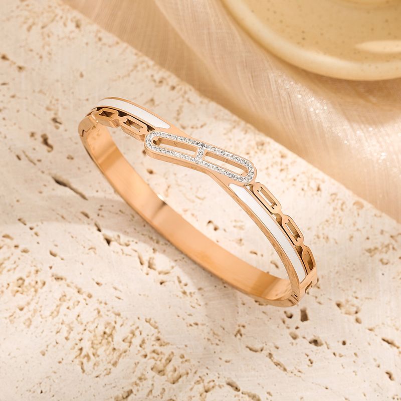 Diamond-encrusted open bracelet letter design white fritillary simple and versatile light luxury bracelet tide_voghion.com