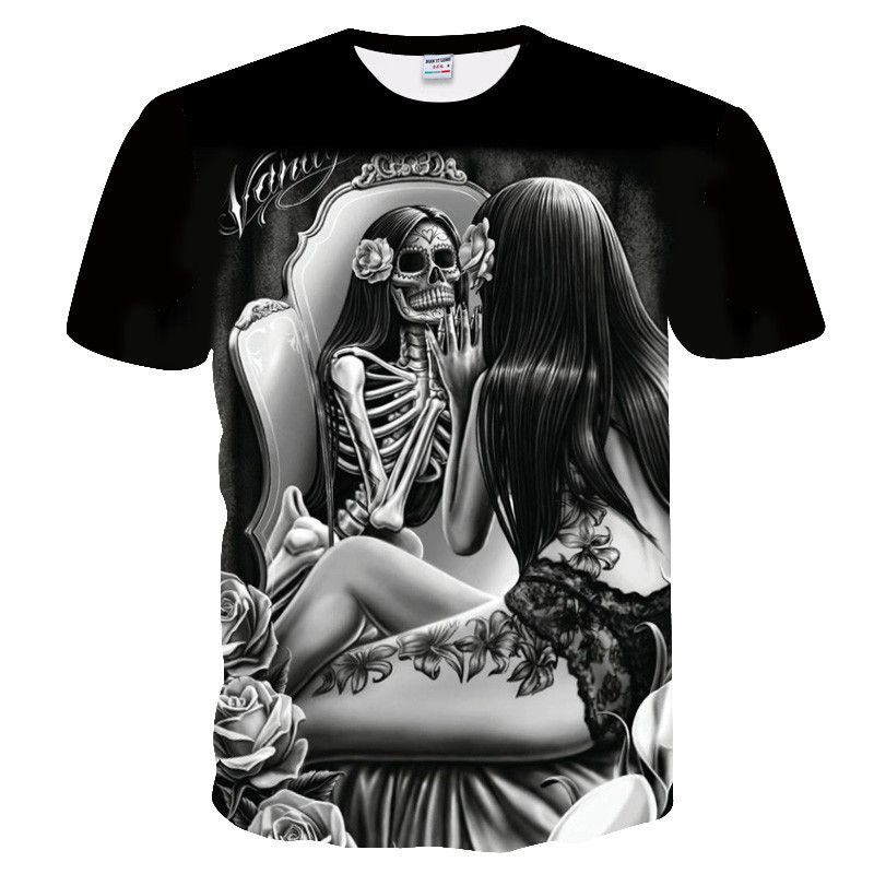 T-shirt da uomo Estate 3d Retro Horror Skull Top Hip Hop rock streetwear o collo Manica corta_voghion.com