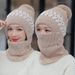 Caldo invernale per donna con sciarpa e mascherina, monopezzo in maglia di lana, foderato e ispessito, protezione per le orecchie, neve, mamma_voghion.com