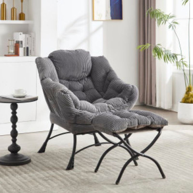 Sillón Lazy con otomana, moderno sillón con reposabrazos y bolsillo lateral, sillón tapizado para lectura con reposapiés para espacios pequeños, sillón esquinero gris_voghion.com