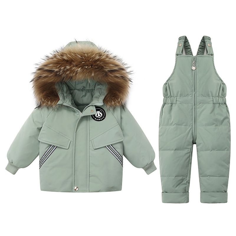 Winter-Daunenjacken-Set für Kinder – Kapuzen-Steppjacke + abnehmbare Latzhose (1-3 Jahre, 80-100 cm) in zarten Pastelltönen_voghion.com