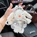 Neu Perlen Schleife Silber Leder Rock Plüsch Hängeohren Kaninchen Cartoon Anhänger Niedlichen Häschen Puppe Tasche Charme_voghion.com