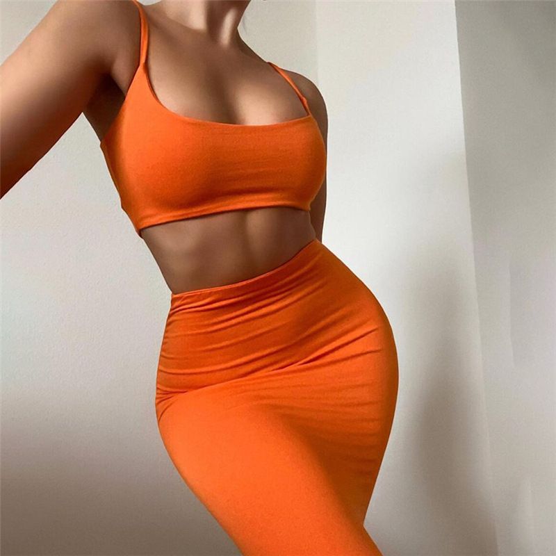Women's Summer New Camisole With Exposed Navel And Hip Wrap Skirt Suit For Women_voghion.com