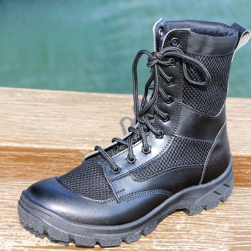 Summer Men Outdoor Side Zipper Breathable Mesh Ultra-light Shoes Hiking Work Security Combat Training Boots_voghion.com