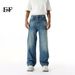 EF JEANS | 2025 Frühjahr Neue amerikanische High Street Lightning Ripple Cat Shave Washed Blue Straight Jeans_voghion.com