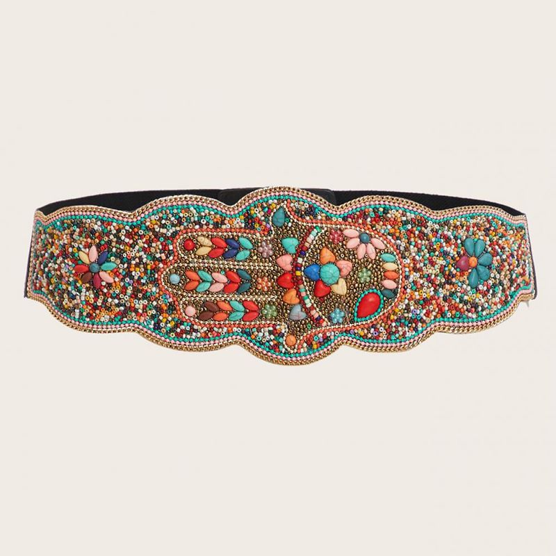 Ladies Waistband 1PC Beads Pure Handmade Elastic Wide Waistband Elegant Colorful Fashion Ethnic Wind Belt_voghion.com