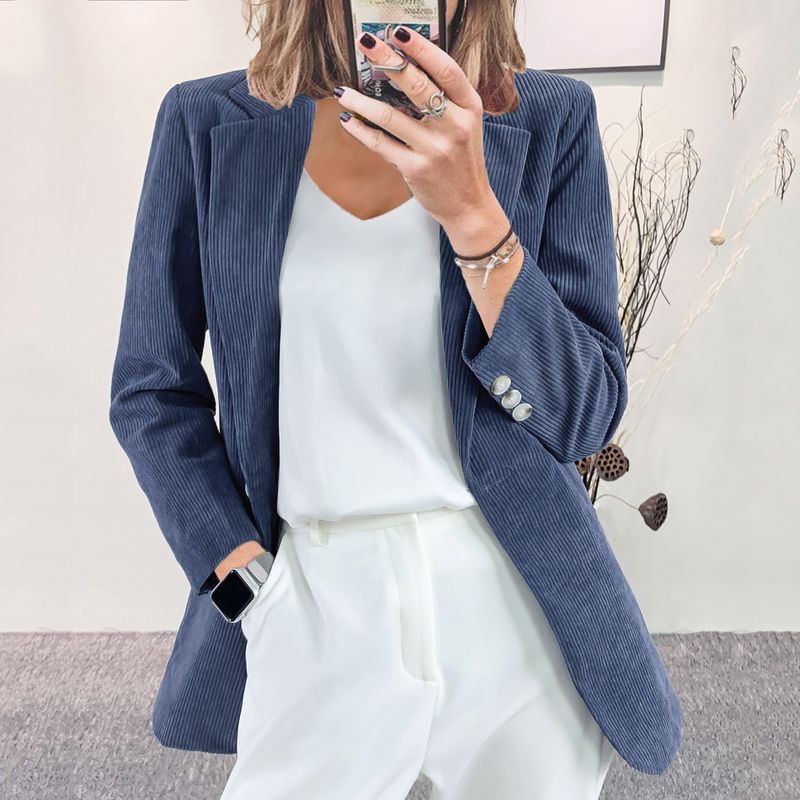 Manteau cardigan décontracté en velours côtelé pour femme, couleur unie_voghion.com