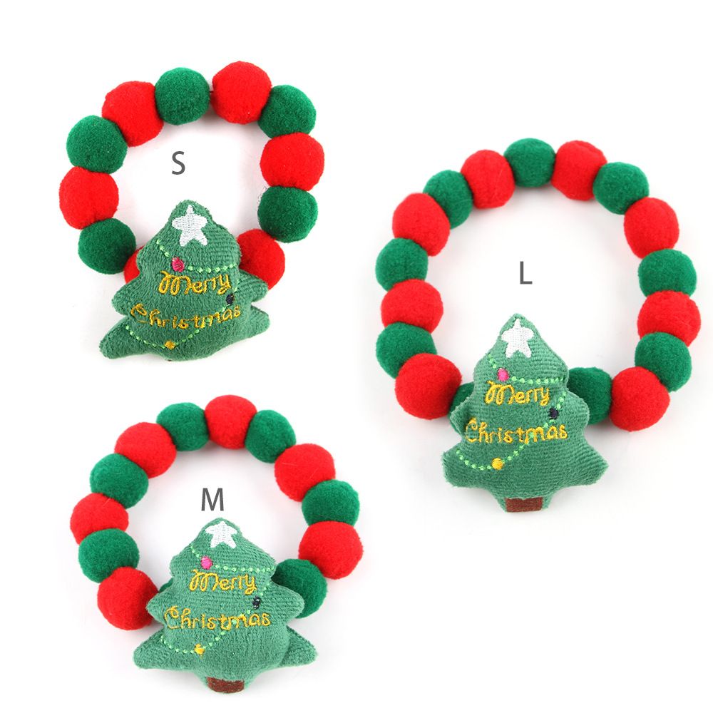 Nuovo collare elastico per capelli all'ingrosso con palline di pelo per gatti, collana alla moda, decorazione per albero di Natale, accessori per animali domestici_voghion.com