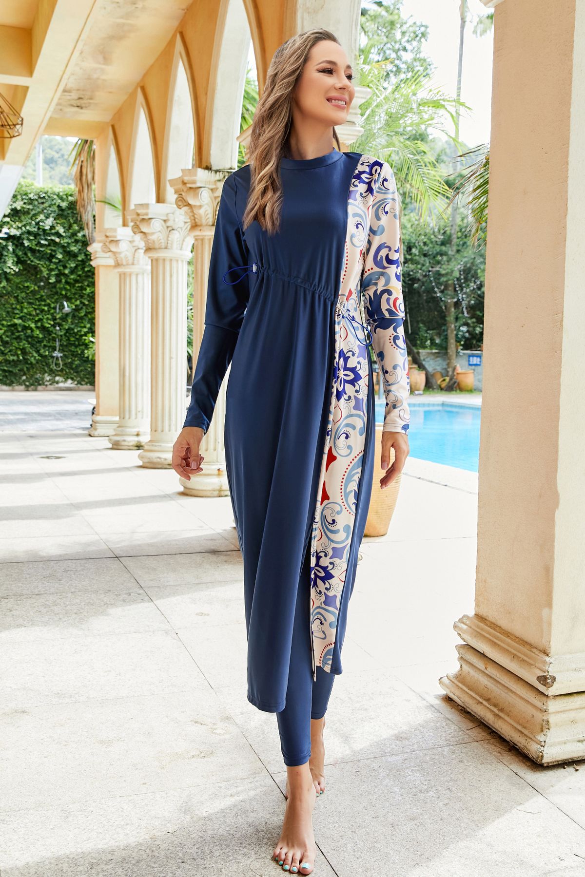 Women's Clothing Split Block Swimsuit Color Matching Printing Three Piece Set Surfing Diving Sunscreen Full Surround Conservative Swimsuit_voghion.com