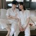 Couple's Pajamas For Spring, Summer, And Autumn | Ice Silk Short Sleeves And Pants For Cool And Comfortable Comfort--Wide Stripe Black And Blue Style_voghion.com