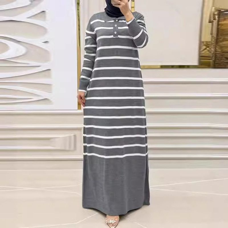 Női ruházat Kötött csíkos hosszú divatos és elegáns ruha_voghion.com