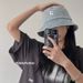 Korean version versatile washed denim letter basin hat for women, simple and casual, summer shading, revealing face,_voghion.com