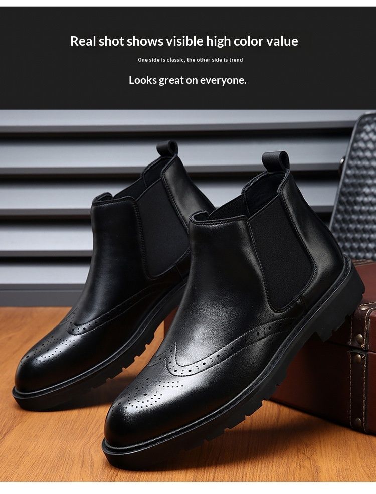 Glide British Style Ankle Men's Slip-On Martin Fleece-Lined Versatile Brogue Carved Business High-Top Leather Boots_voghion.com