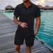 Erkek Giyim Yaz Jakarlı Siyah Beyaz Düz Renk Gömlek Takım Elbise Kısa Kollu Erkek Tatil Rahat Stil Gömlek Erkek_voghion.com