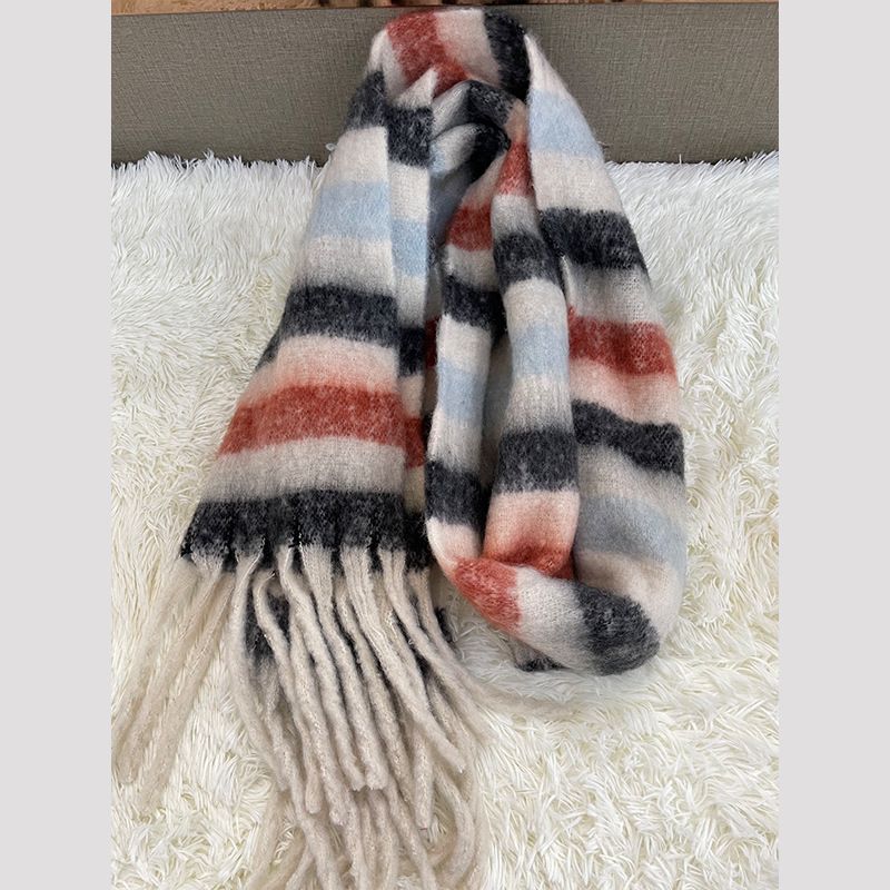 Rainbow Plaid Scarf For Women - Winter Warm Thickened Klein Blue & Colorful Braided Scarf (Trendy Cute Style, Insulated For Cold Weather)_voghion.com