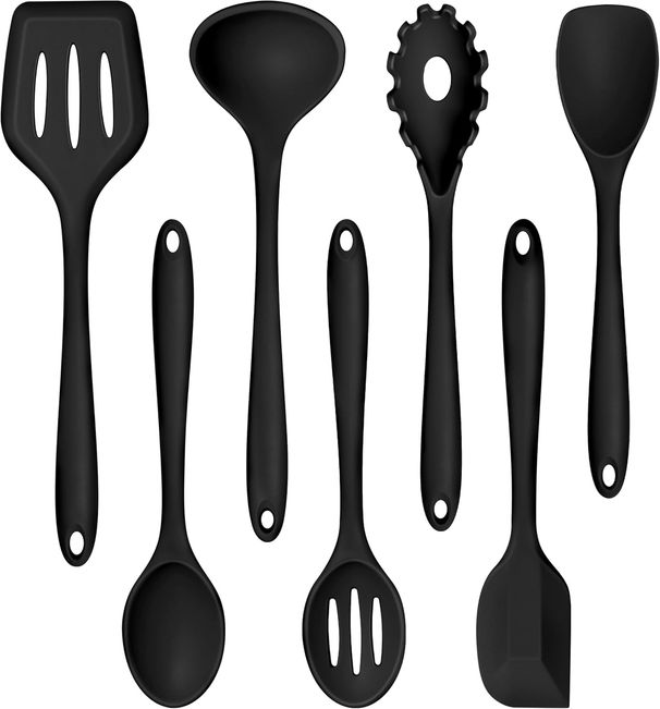 Set da cucina in silicone da 7 pezzi: spatola, cucchiaio e cucchiaio per pasta_voghion.com