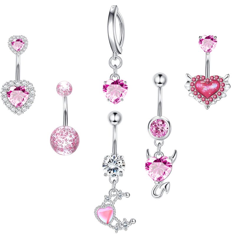 Piercing per ombelico in acciaio inossidabile con zircone a forma di cuore, a forma di farfalla rosa, da donna_voghion.com