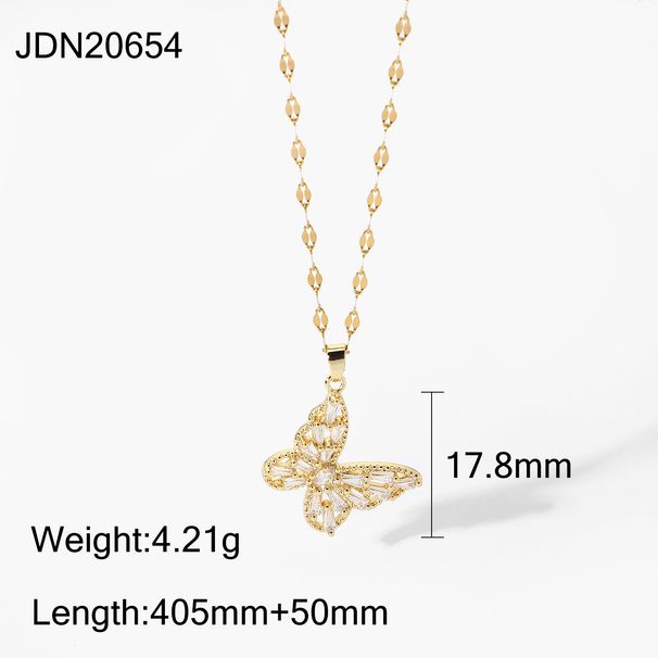 Collier fantaisie en cristal et acier inoxydable 18 carats avec pendentif papillon en forme de cube et zircone cubique pour femme_voghion.com