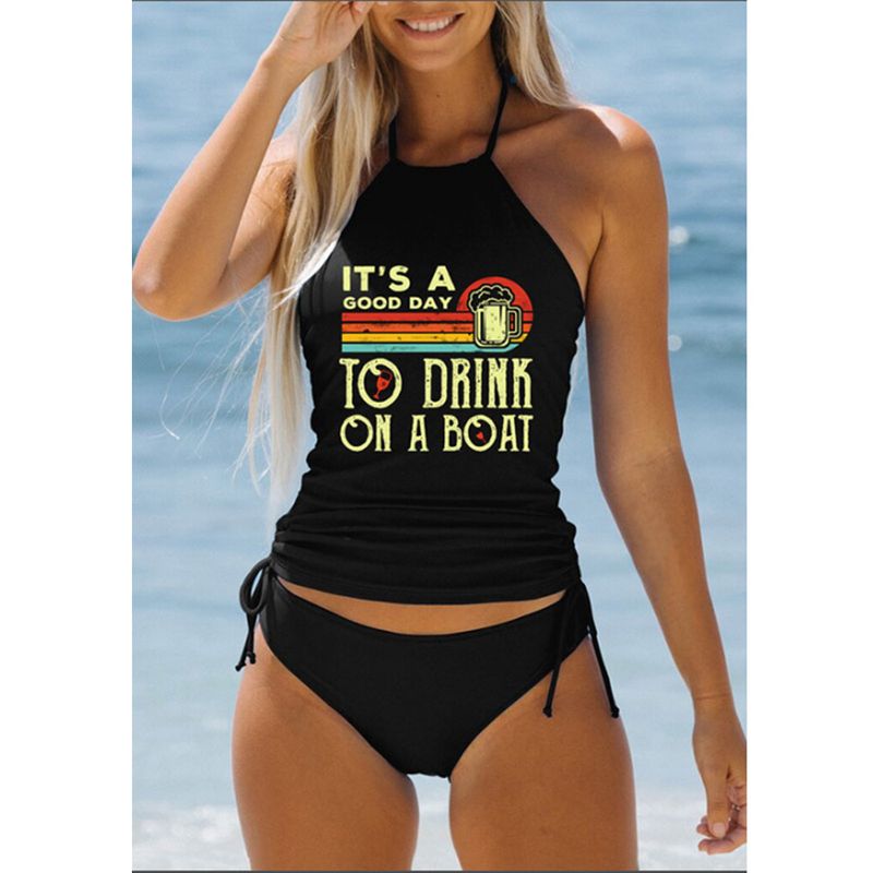 Abbigliamento da donna, stampa di palme da cocco, spalline larghe, copri ventre conservatore, bikini da donna_voghion.com