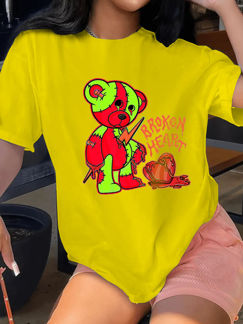 Women's cotton letters printed large size loose short sleeves_voghion.com