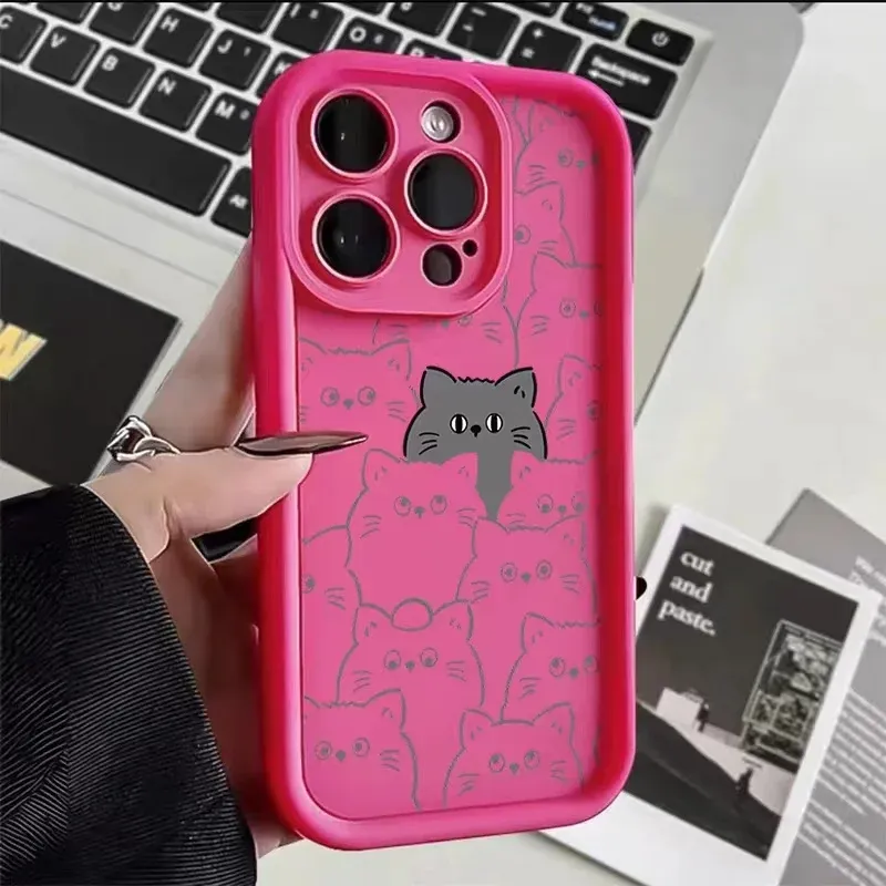 Süße Full Cat Handyhülle für Samsung S24 S23 S22 Plus Ultra S21 S20 FE A10 A11 A03 A04 A30 A20 Matt Soft TPU Stoßfest_voghion.com