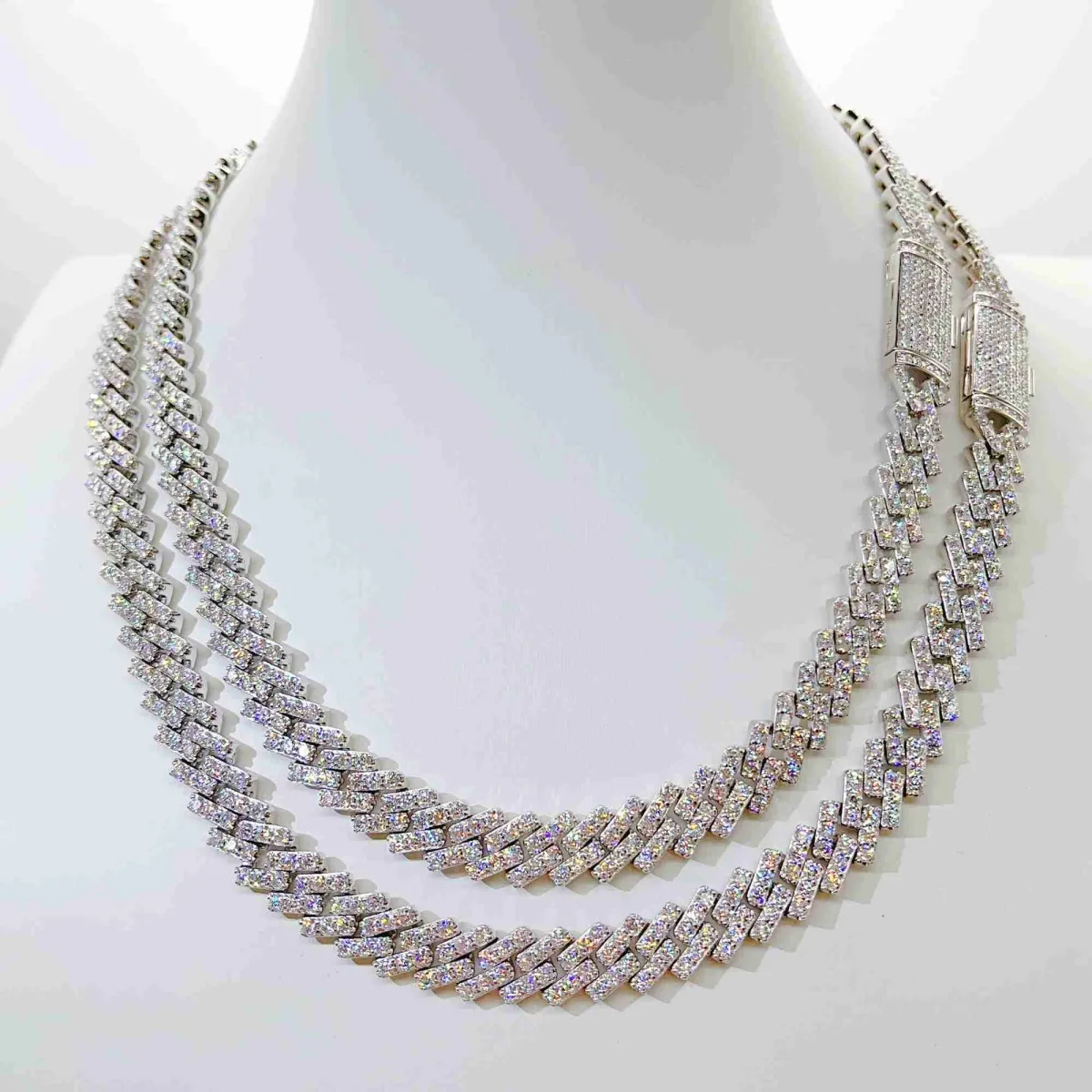 Pass Diamond Tester Iced Out Vvs Moissanite Sterling Sier 10mm Cuban Link Chain_voghion.com