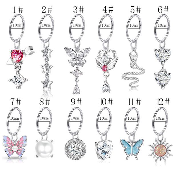 Piercing de ombligo con diseño de mariposa, micro pavé de circonitas, sin costuras. Disponible._voghion.com