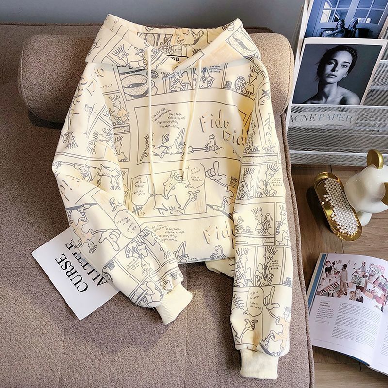 Outlet ~ Felpa sottile con cappuccio con stampa intera e speciale singolo cartone animato giapponese 2024 top pigro sciolto autunnale_voghion.com