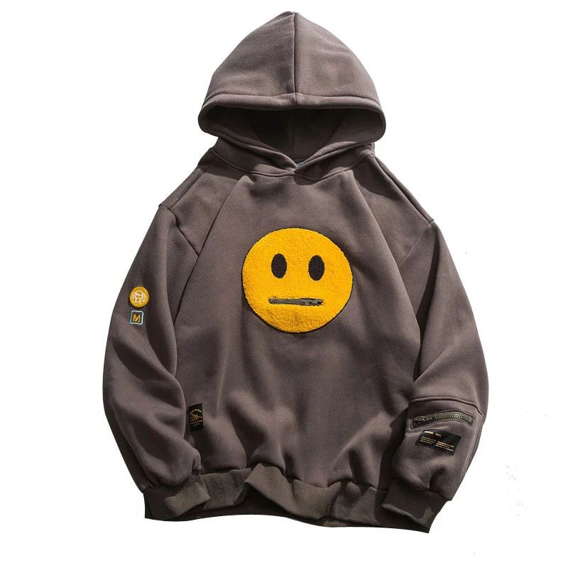Felpa con cappuccio in pile con cappuccio e pannello frontale sorridente da uomo autunno e inverno_voghion.com