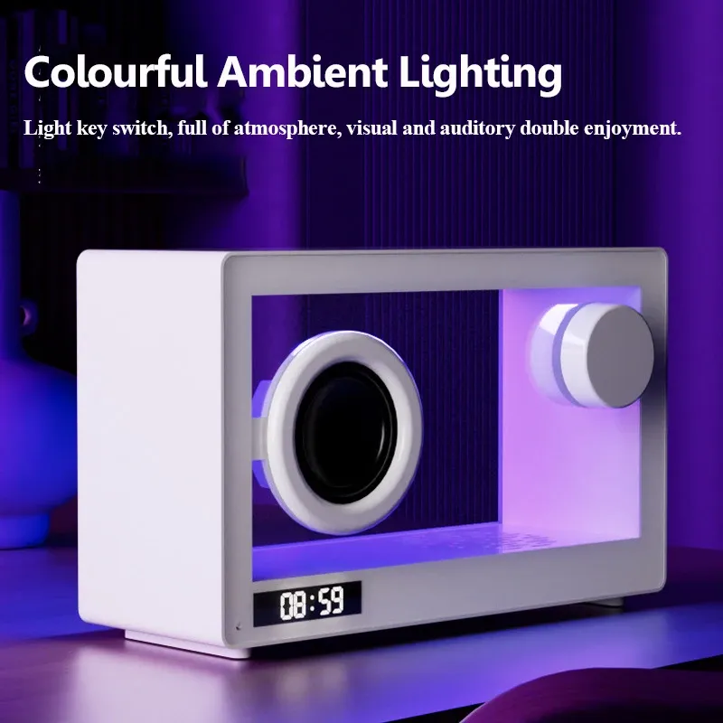 Mini Transparent Visible Bluetooth Speaker with Clock Portable Card Wireless Music Player Desktop LED Atmosphere Lamp_voghion.com