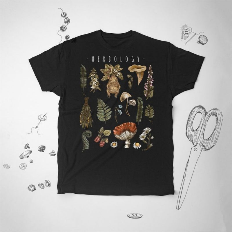 Shirt, T-Shirt, T-Shirt, Vintage-Grafikdesign-Shirt, Kräuter, Ästhetik, Natur, Pflanzen, Pilze, Blumen, Uni-Shirt, Geschenkidee._voghion.com