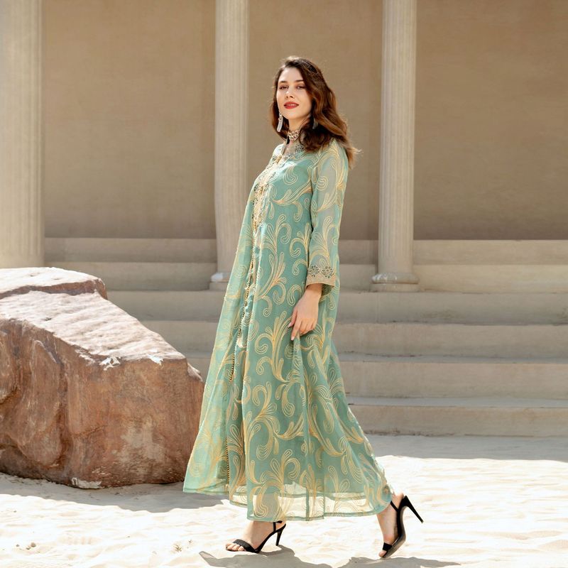 Women's Muslim new spring and summer women's long sleeve robe swing dress_voghion.com