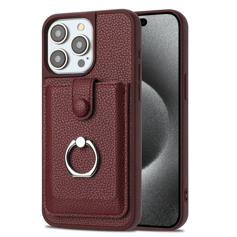 Wallet With Ring Leather Case For IPhone 16 ProMax 15 Plus 14 Pro 13 12 Pro Max Quakeproof Half Wrapped Case Cover_voghion.com