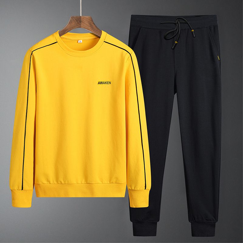 Men's Clothing Casual sports suit men's long sleeved round neck sweatshirt spring and autumn new trendy men's simple sweatpants two piece suit_voghion.com