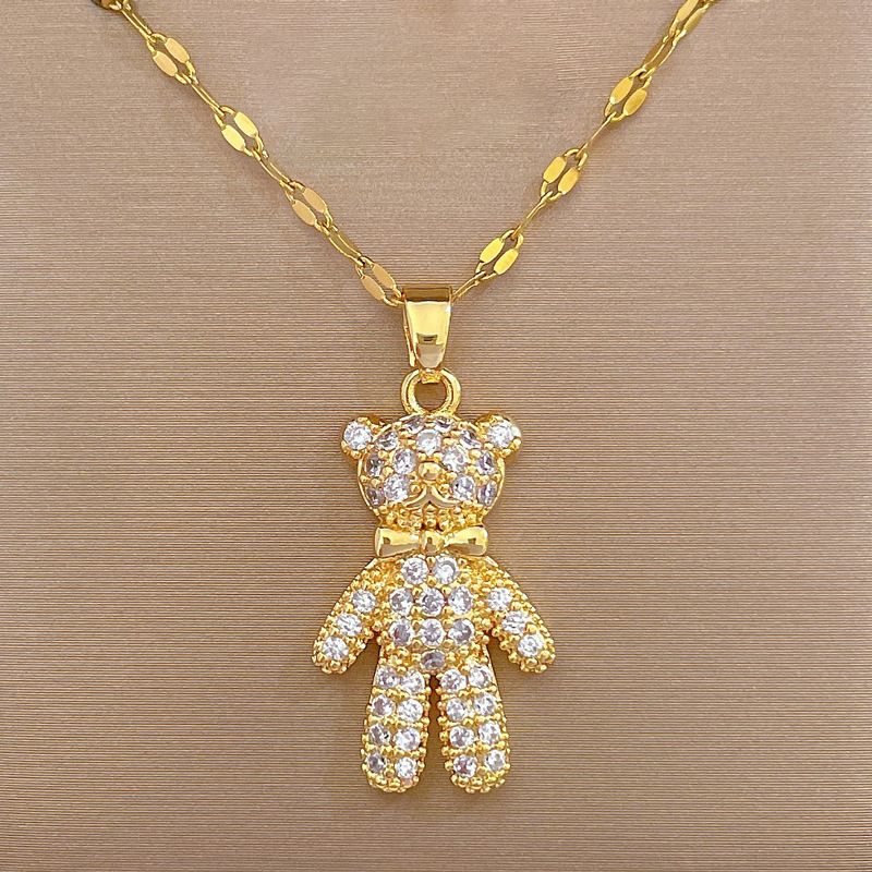[Titaniumstaal] Licht en luxueus temperament, prachtige vlinderdas met diamanten, kleine berenketting, vrouwelijk internet_voghion.com