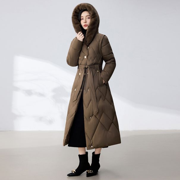 Women’s Oversized Long Hooded Puffer Coat – Knee-Length Winter Jacket In Black/Khaki/Brown/Apricot/Army Brown (L-XXXXL)_voghion.com