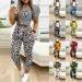 women's clothing  two-piece short-sleeved commuter print drawstring trousers suit_voghion.com