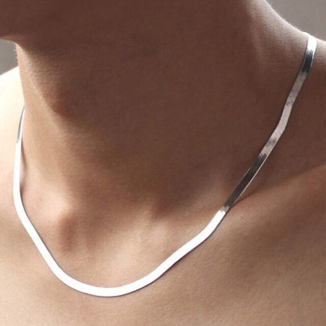 Gioielli in vendita calda, collana con lama in argento placcato oro vero da 4 mm per uomo e donna, catena piatta a serpente_voghion.com