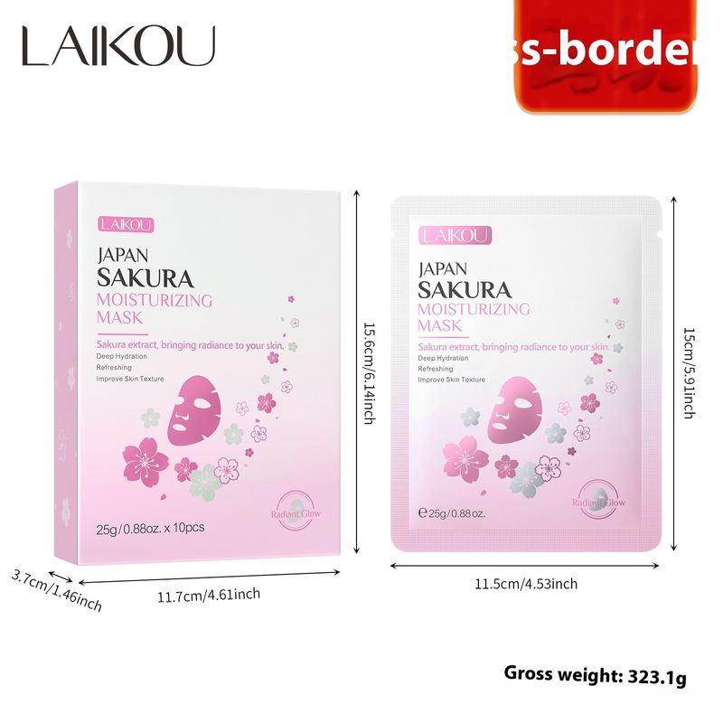 Maschera viso idratante ai fiori di ciliegio LAIKOU 25g * 10 pezzi scatola idratante Prodotti per la cura della pelle FDA_voghion.com