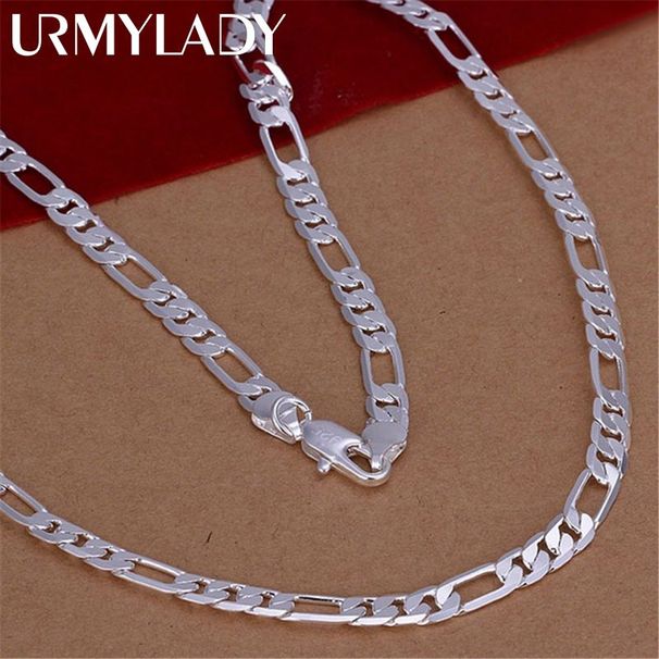 wholesale high quality Mens 6MM flat Sterling sier Necklace Fashion Jewelry women men solid chain wedding gift_voghion.com