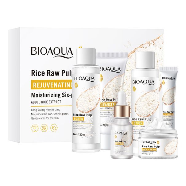 Set completo per la cura della pelle con siero di riso BIOAOUA, crema detergente e idratante_voghion.com